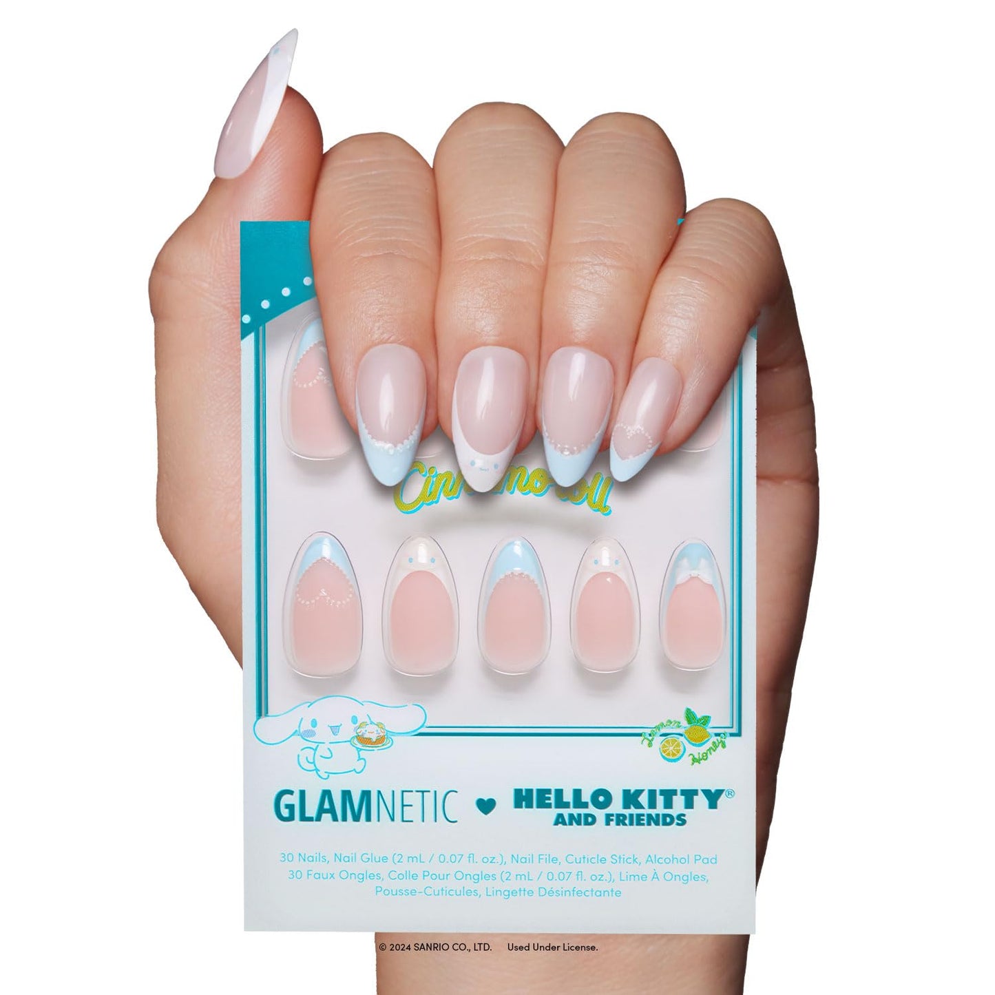 Glamnetic Press On Nails - My Melody™ Short Almond Gold Foil 3D Graphic | 30 Nail Kit with Glue - 15 Sizes Available