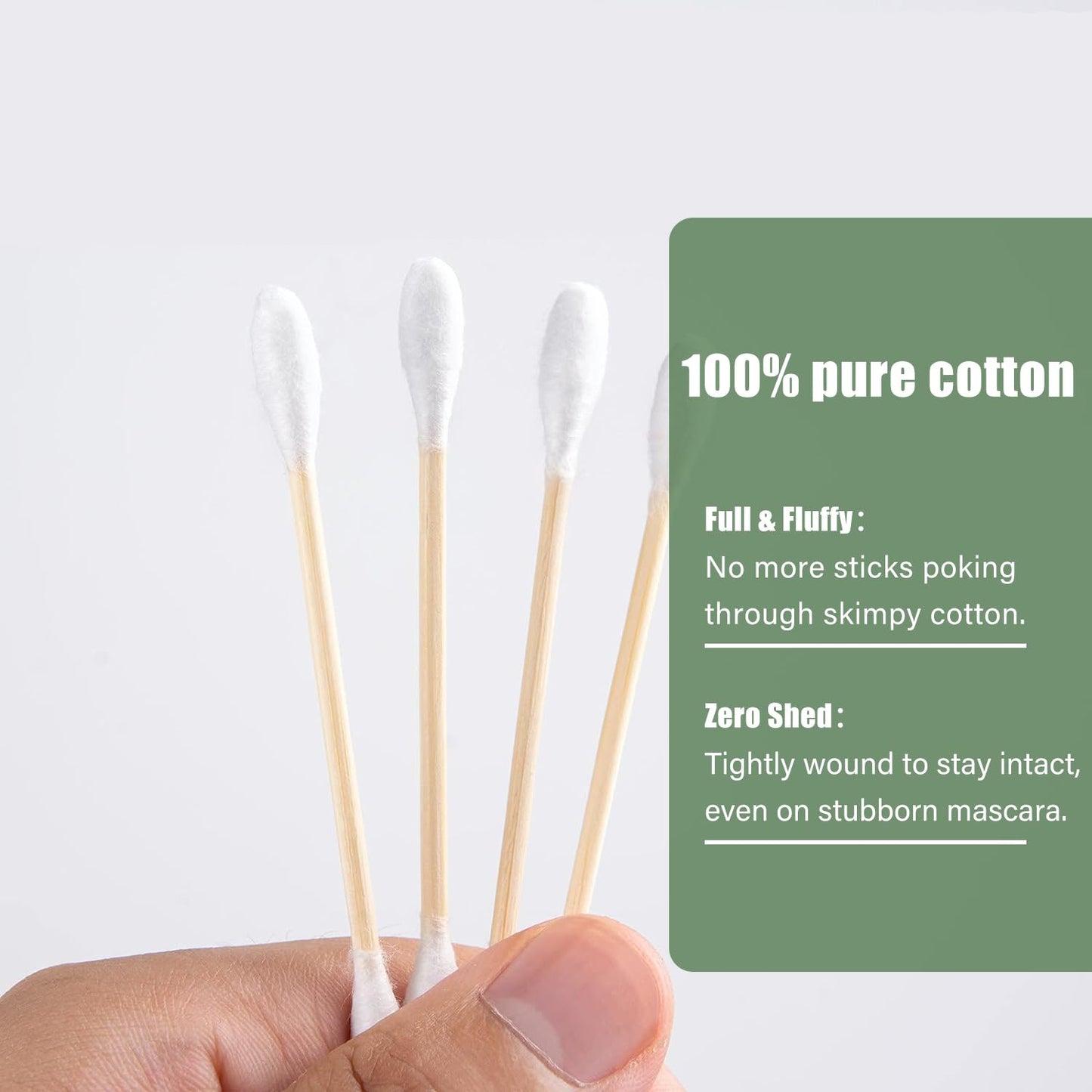 Double Round Thick Tips Cotton Swabs - 500 Count Bamboo Sticks | Fluffy Cotton Heads for Ears, Makeup & Crafts