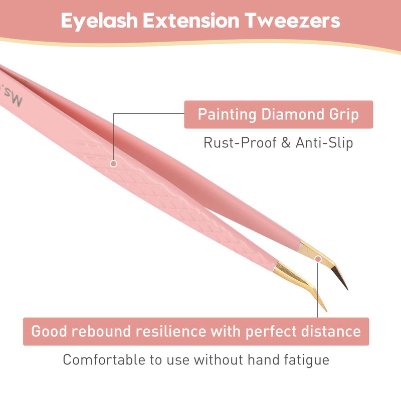 Ms.Queen Lash Tweezers for Eyelash Extensions, Professional Curved Tip Lashing Tweezers for Isolation and Individual Volume Lashes Extension