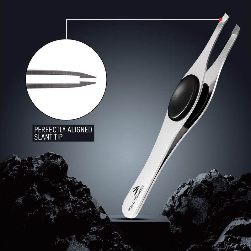 BEAUTÉ DÉCHAÎNÉE Professional Tweezers for Women, Men - Wide Grip Slant Tip Premium Tweezers Stainless Steel Eyebrow Tweezer for Facial Hair, Plucking Removing Ingrown Hairs