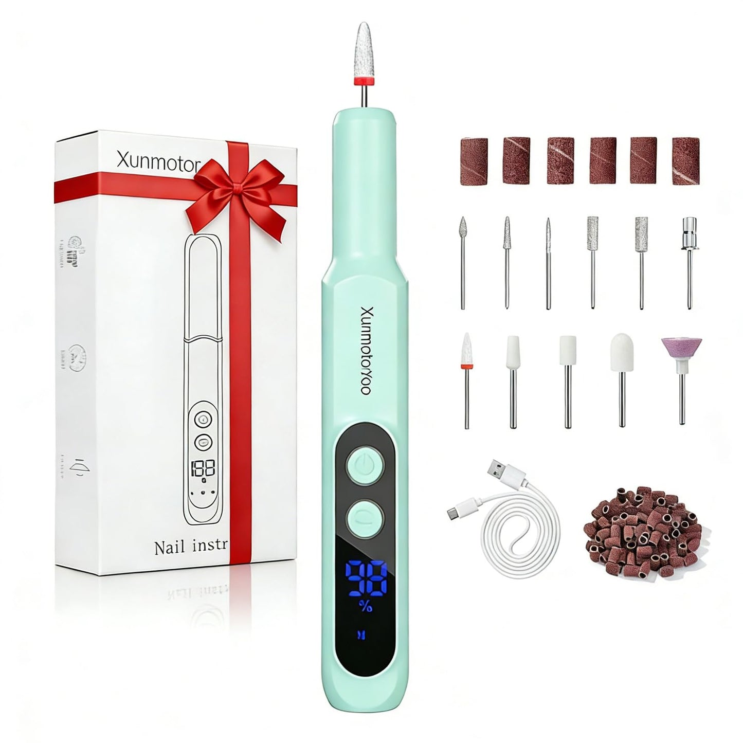 Rechargeable Electric Nail Drill Machine - Cordless Professional Nail File with LED Display for Acrylic Gel & Dip Powder Nails | Pink