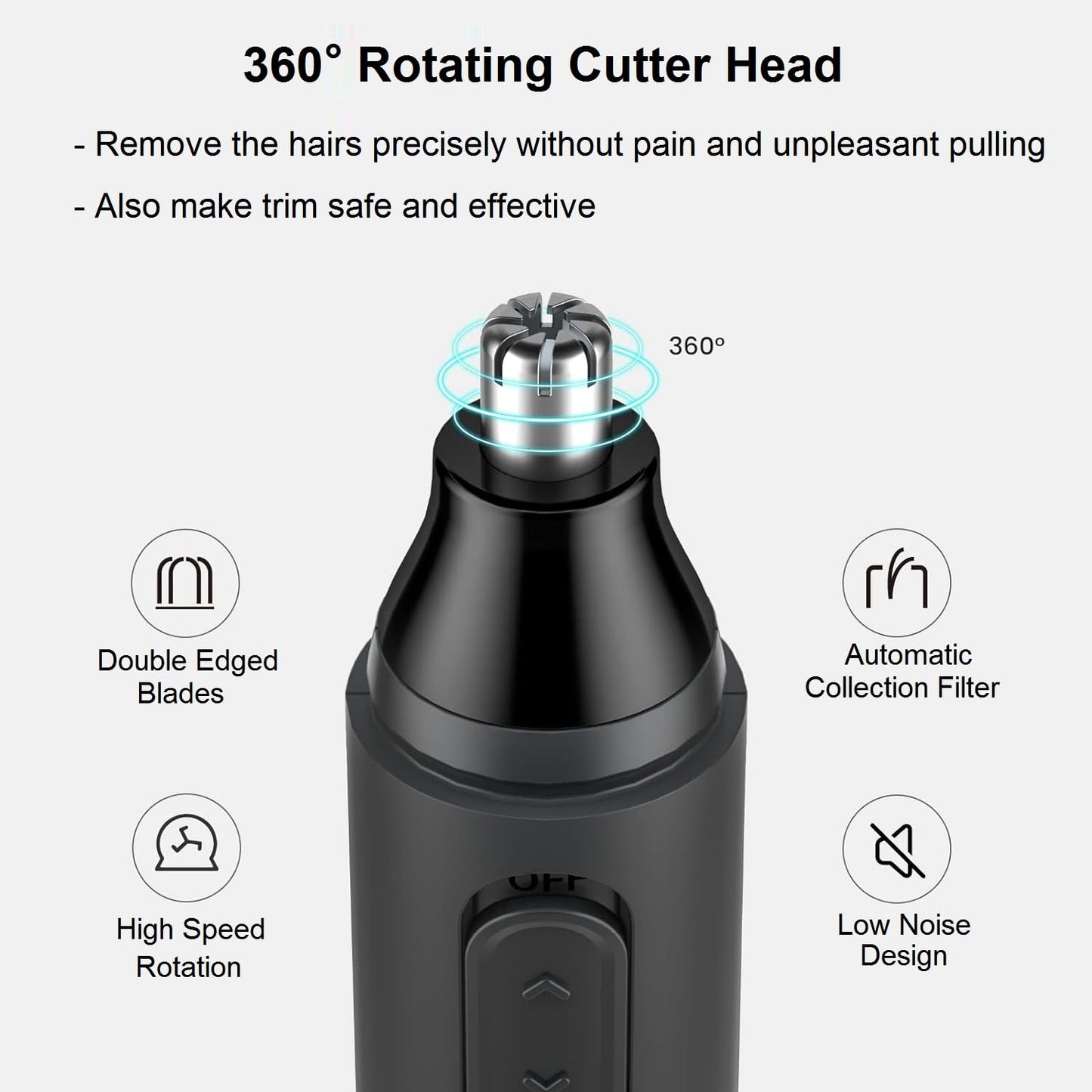 Ear and Nose Hair Trimmer Clipper - Painless Eyebrow & Facial Hair Trimmer for Men Women, Portable Battery Operated Nose Hair Trimmers with IPX7 Waterproof Dual Edge Blades for Easy Cleansing