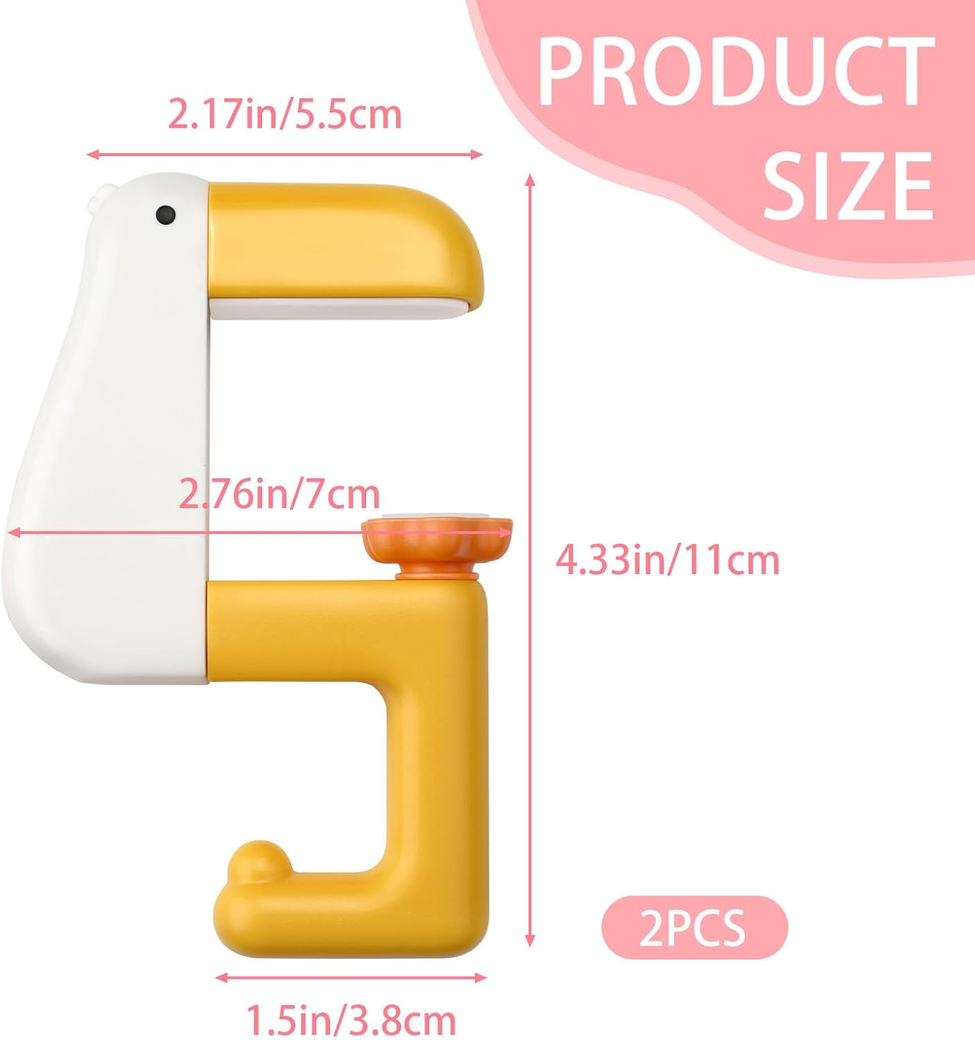 Cute Duck Shaped Purse Hook - Foldable Compact Table Holder | Adjustable Arm Clamp, Non-Slip Design, White, 2 Pieces