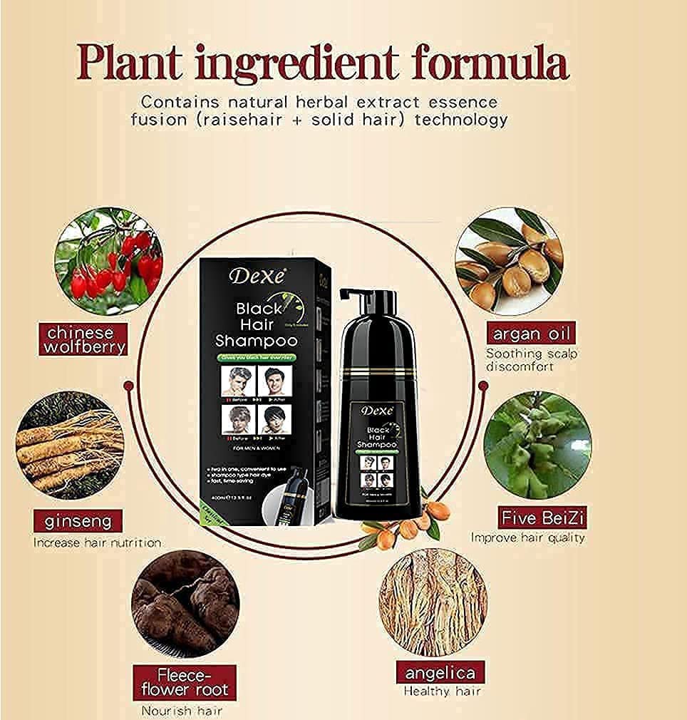 YUOLITA Brand 3-In-1 Black Hair Dye Shampoo, Herbal Ingredients, 100% Gray Coverage, Instant Hair Color Shampoo for Men Women, Natural Hair Lasts 30 Days, 400ML