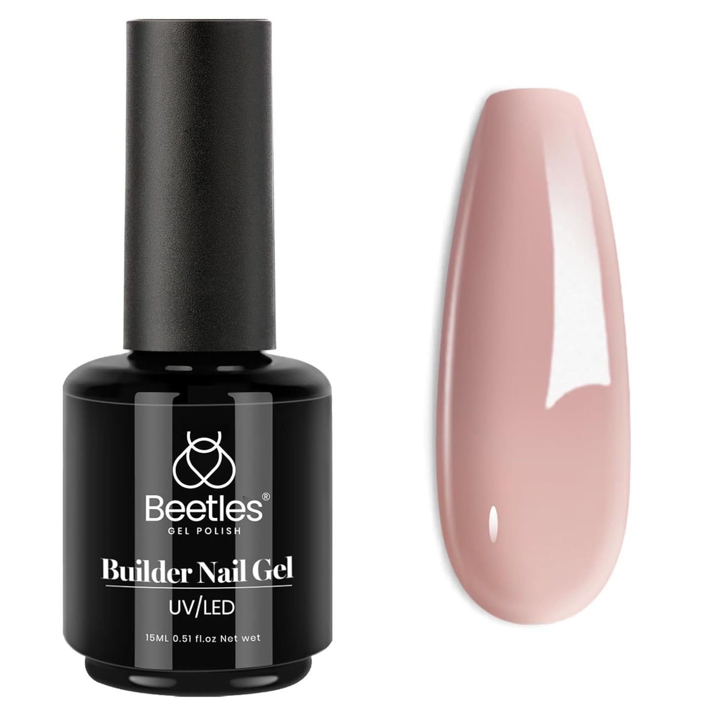 Beetles Builder Gel - 0.5oz Jelly Pink Nail Building Gel | HEMA & TPO Free, 7-in-1 Strengthening Formula for DIY Nail Art