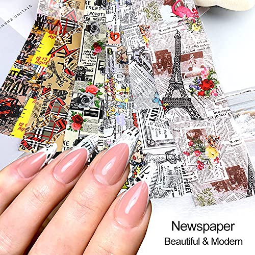 Vintage Newspaper Nail Art Foil Stickers - Holographic 10PCS