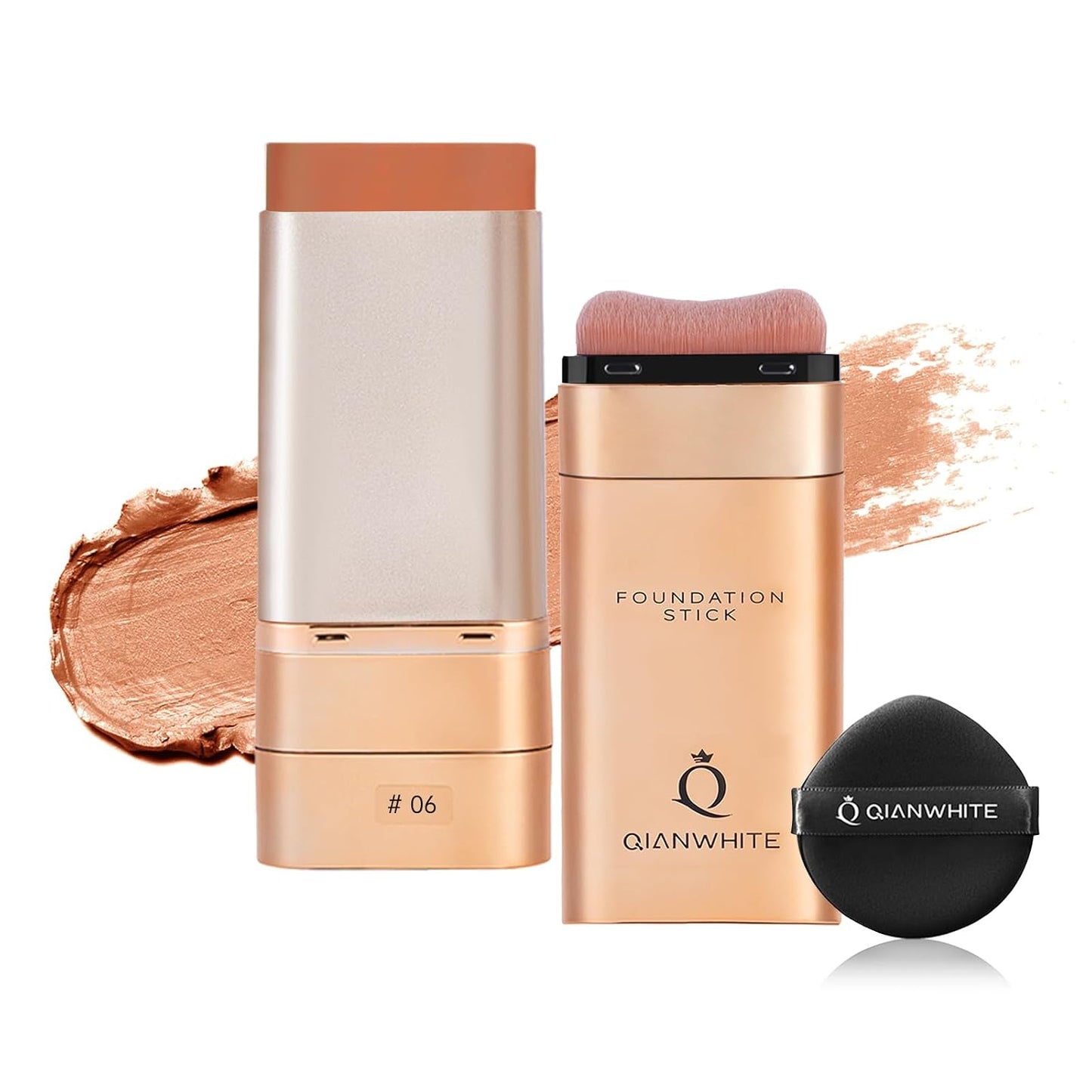 Foundation Stick for Mature Skin - Buildable Light to Full Coverage Makeup | Dual-Ended with Brush - Natural Dewy Finish (Chocolate)