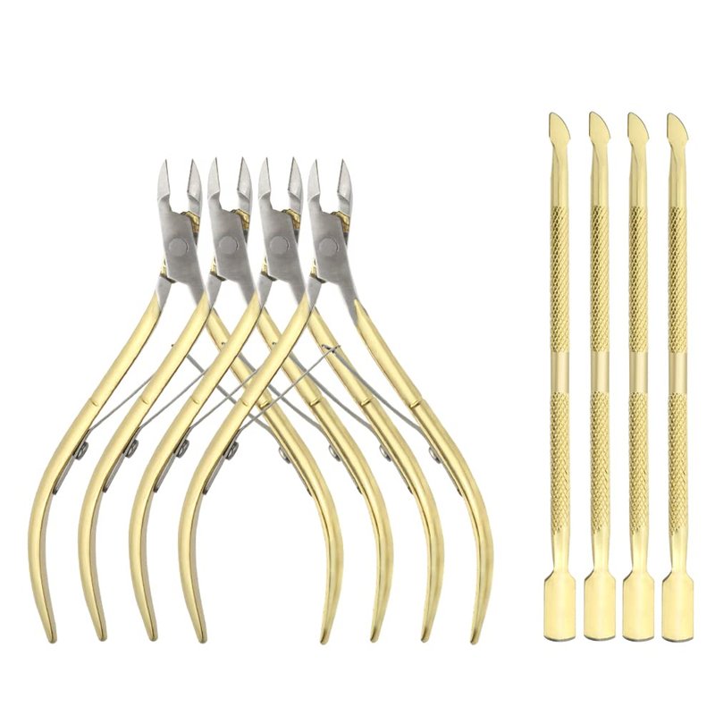 Cuticle Trimmer Set - 8-Piece Stainless Steel Nail Tools for Fingernails & Toenails | Gold Finish