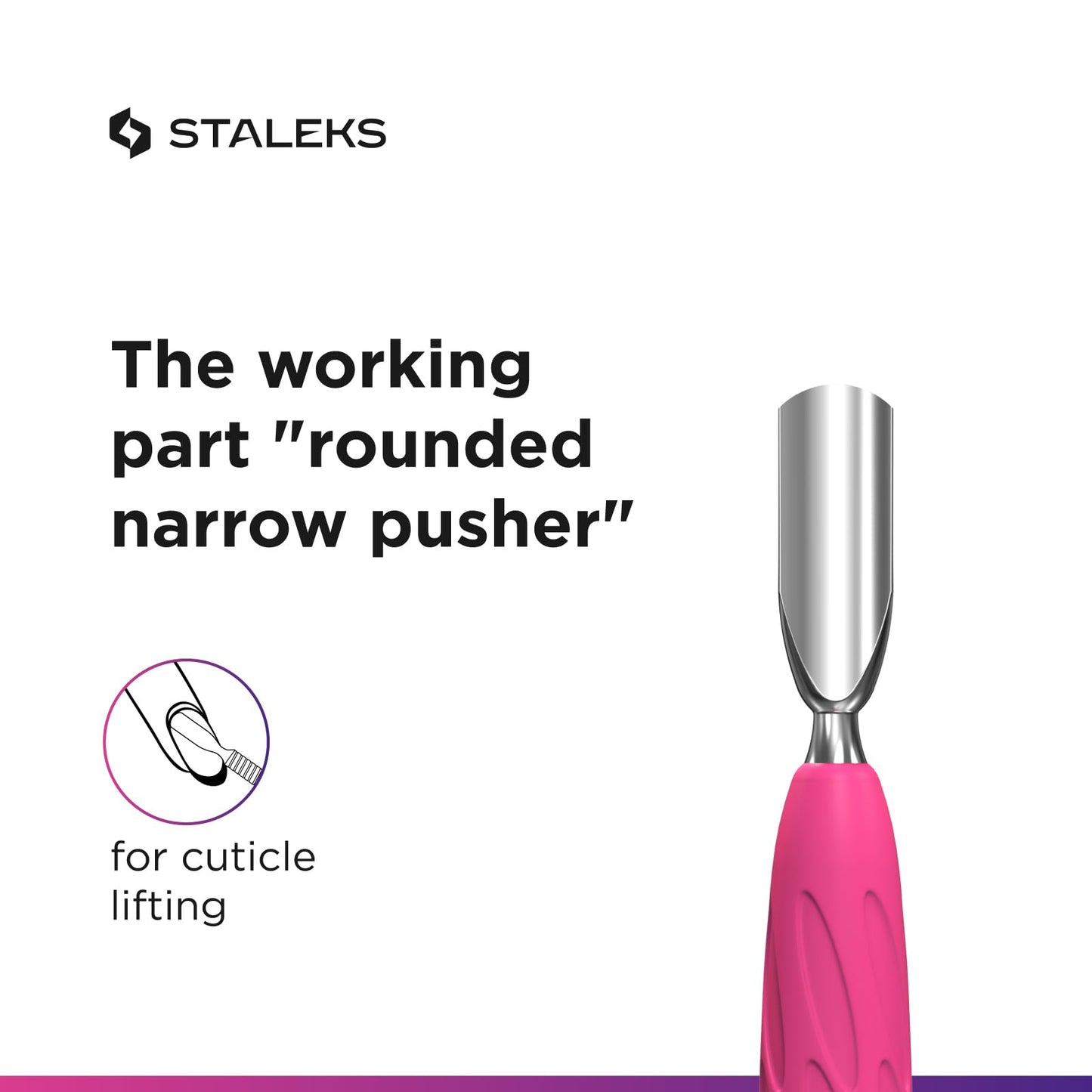 Staleks Pro Manicure Pusher UNIQ 10 Type 5 – Silicone Handle – Narrow Rounded Pusher & Straight Blade