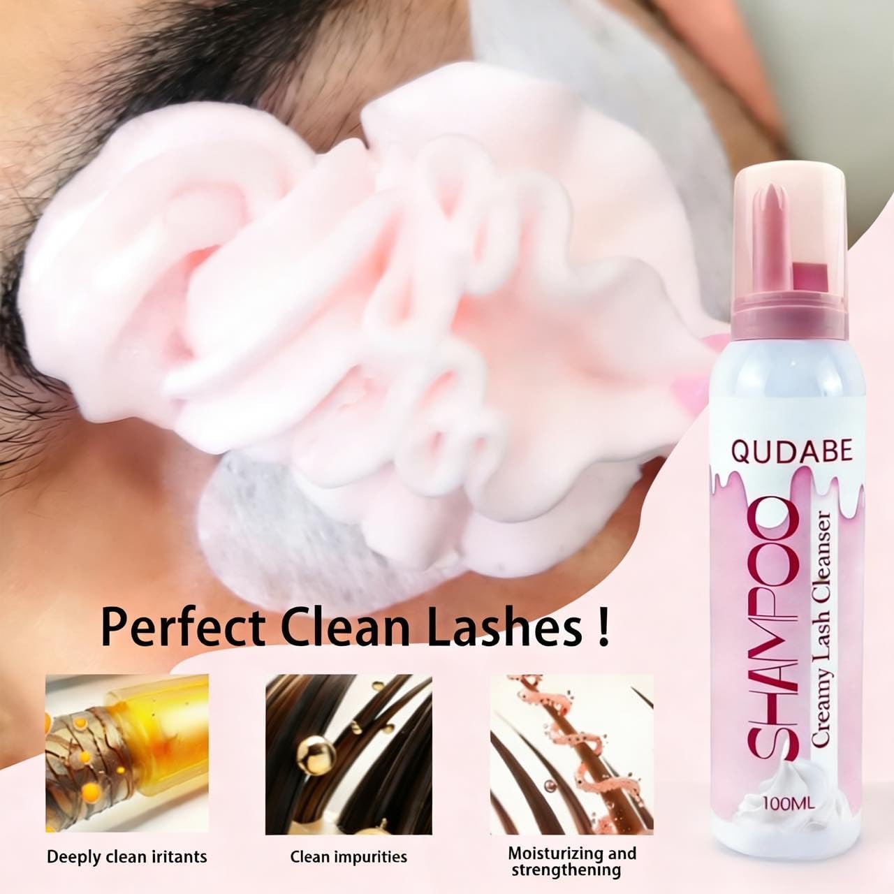 Whipped Lash Shampoo - Gentle Eyelash Extension Cleanser, 100ml | Safe Makeup Remover & Foam Cleaning Kit