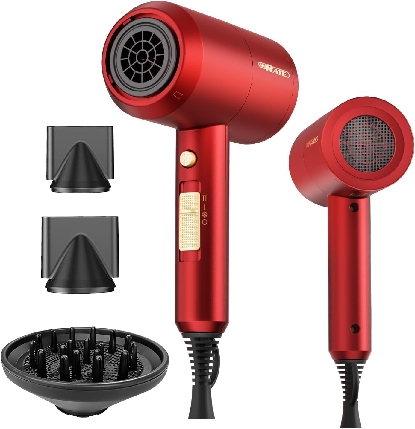 Ionic Hair Dryer with Diffuser - Professional Blow Dryer for Curly & Frizzy Hair | Low Noise & Portable Design