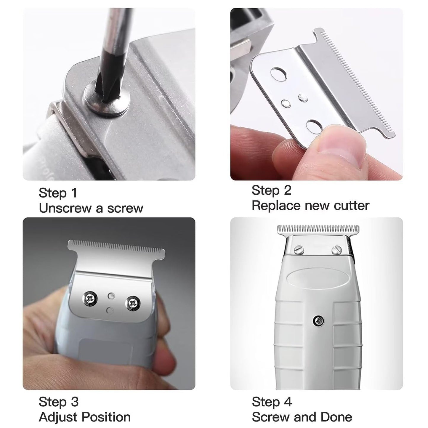 Updated 2 Pack T Out-liner Blades for Andis T Out-liner Trimmer, for GTX Replacement Blade with Brush, Steel T Blade Set with 4 Guards Guides for Hair Clippers Model #04710/04521, Silver by Vicue