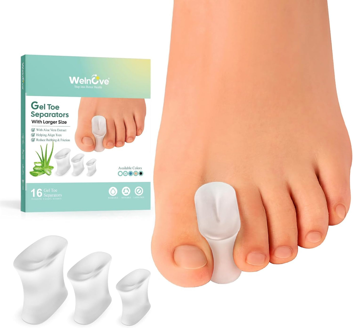 Welnove Gel Toe Separators - Bunion Pads for Straightening Overlapping Toes | 12-Pack, Transparent
