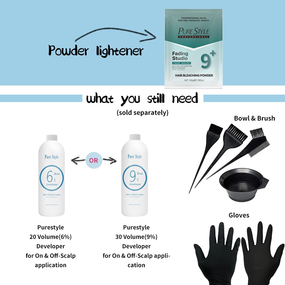 Professional Ammonia-Free Hair Bleach Powder - 50g Packets | Blue Fade Technology, Dust-Free Formula for Gentle Lightening