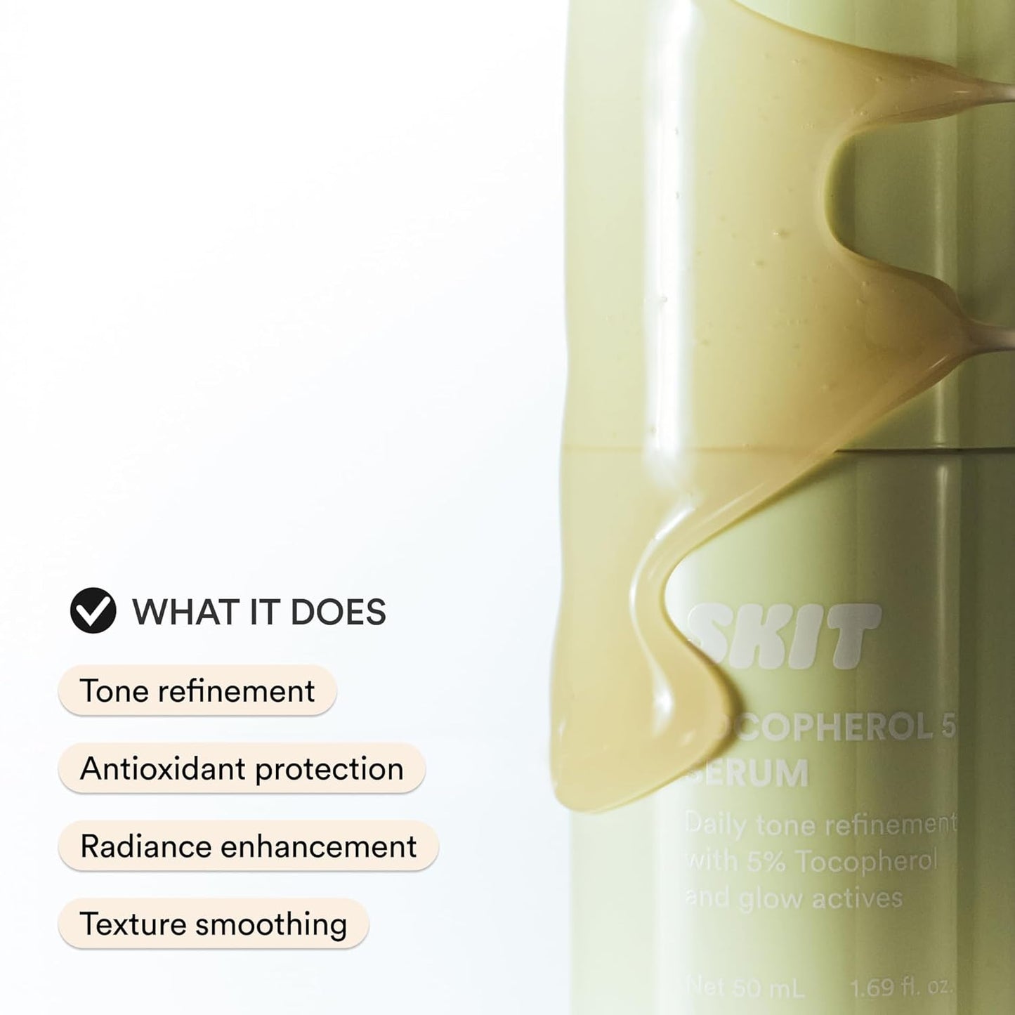 Tocopherol Vitamin E Face Serum - Brightening Antioxidant Care with Glutathione & Vitamin C | 1.69 fl. oz | Improves Skin Texture & Resilience