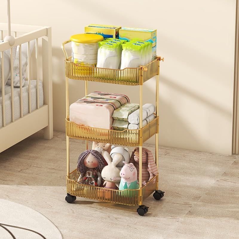 Acrylic 3-Tier Rolling Storage Cart - Versatile Organizer for Kitchen, Living Room & Office | Amber, 14''X10''X27''