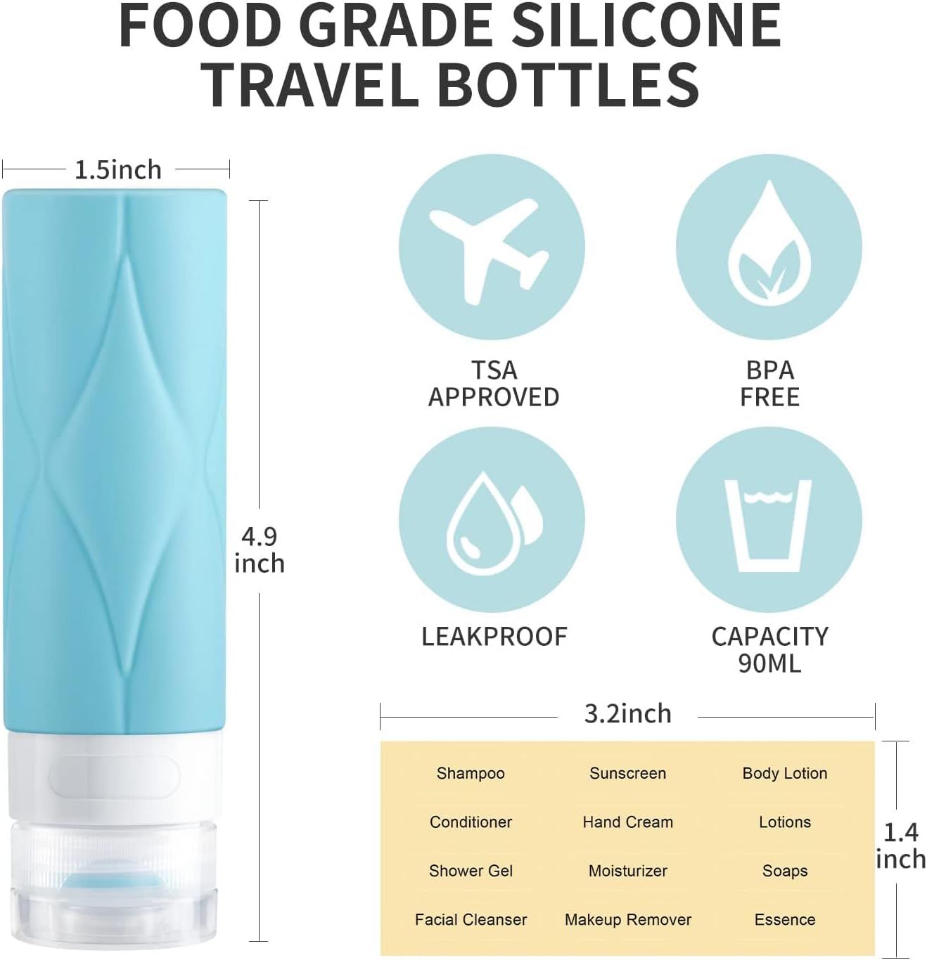 Travel Bottles - Leak Proof TSA Approved Containers | 60ML 5 Pack for Easy Packing