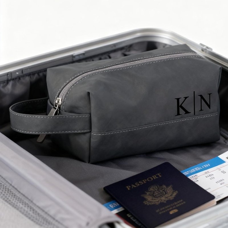 Personalized Leather Toiletry Bag for Men - Custom Engraved Travel Organizer | Perfect Groomsmen Gift