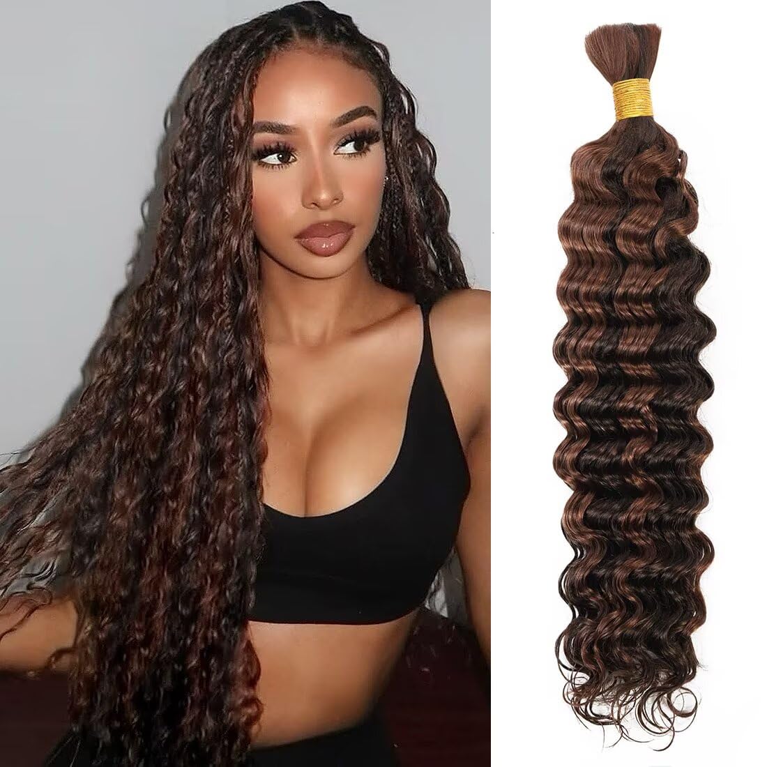 Unprocessed Human Hair for Braiding - #27 Honey Blonde Curly Bulk Hair | 20 Inch, 150g, 3 Bundles, Soft Texture