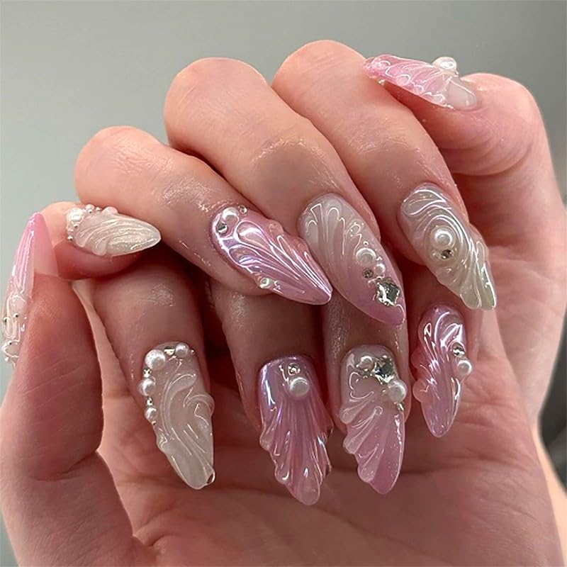 Nude Cat Eye Press-On Nails - Short Almond Shape with Gold French Tips | Reusable Soft Gel Set for Women