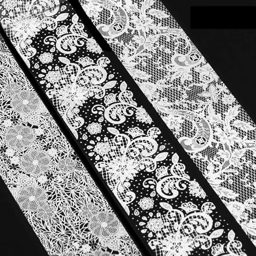MOLILON 10 Rolls White Lace Nail Foil with Holographic Patterns