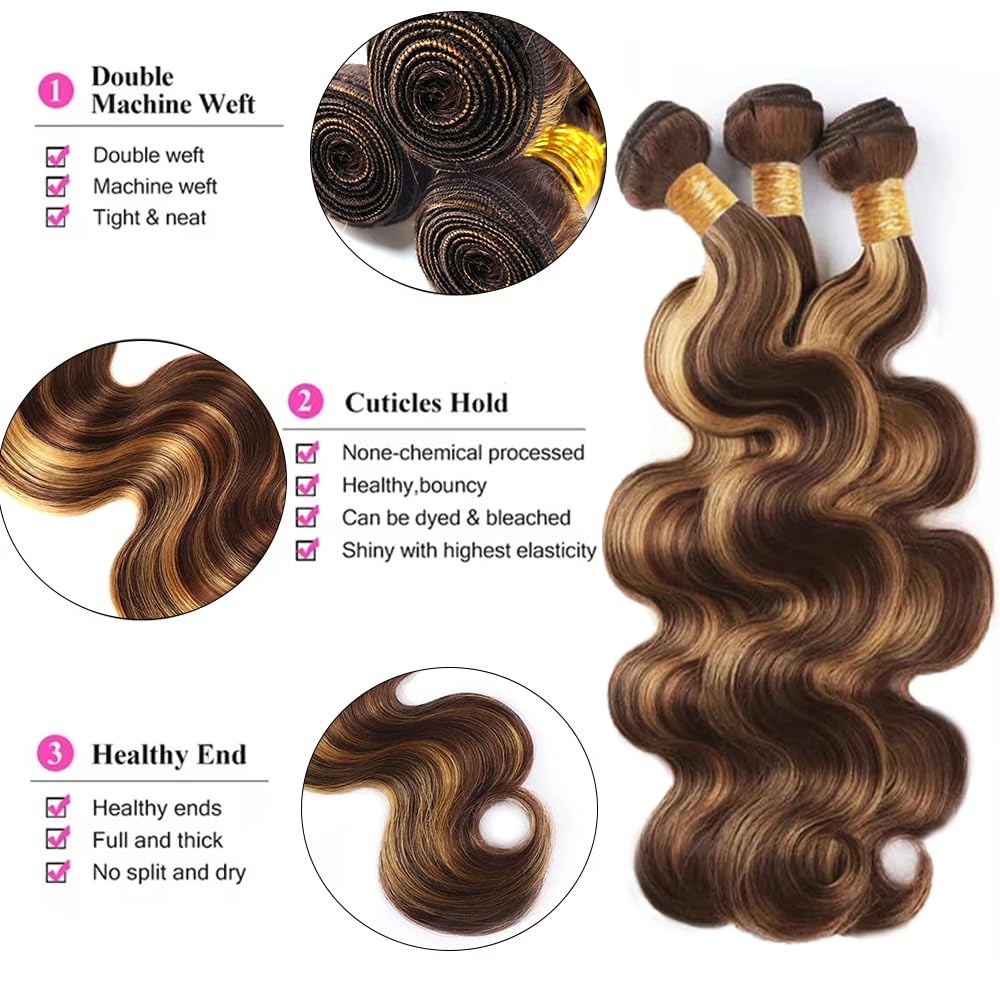 Highlight Bundles P427 Human Hair Bundles Dark Brown Bundle 30 32 34 inch Ombre Brown Body Wave Bundle 150g