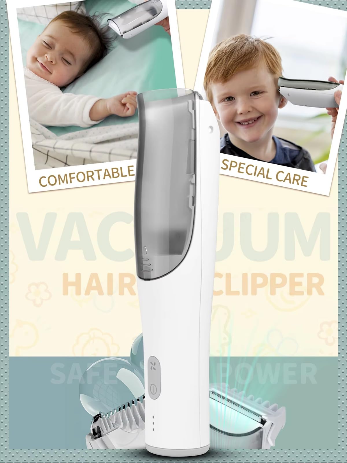 2-in-1 Vacuum Hair Clippers – Cordless Rechargeable Low Noise Hair Clipper for Kids, 2-Speed Powerful Suction Vacuum Hair Cutter, Waterproof Safe Blade Trimmer for Hair