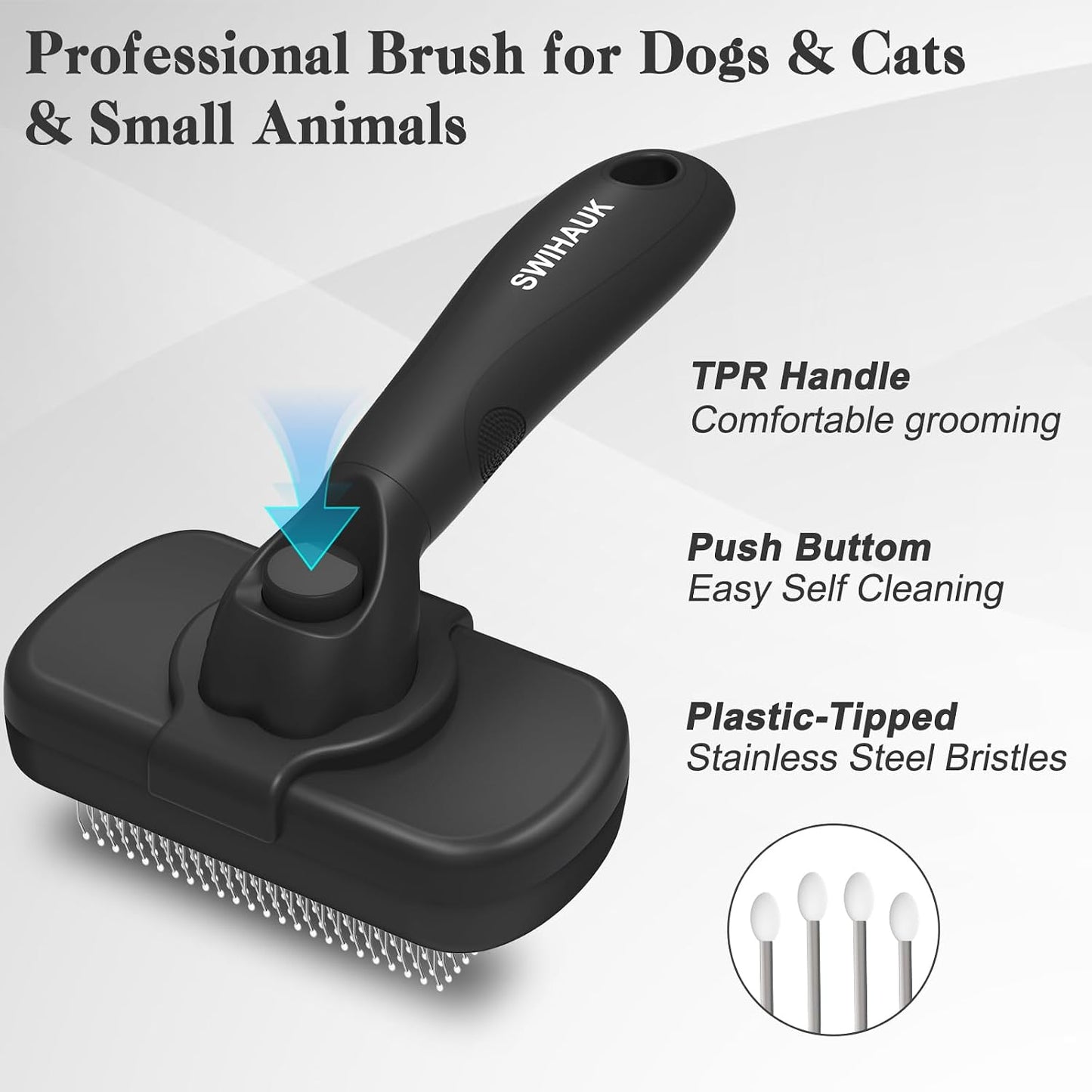 Self-Cleaning Slicker Brush for Dogs & Cats - Skin-Friendly Deshedding Grooming Tool | Black