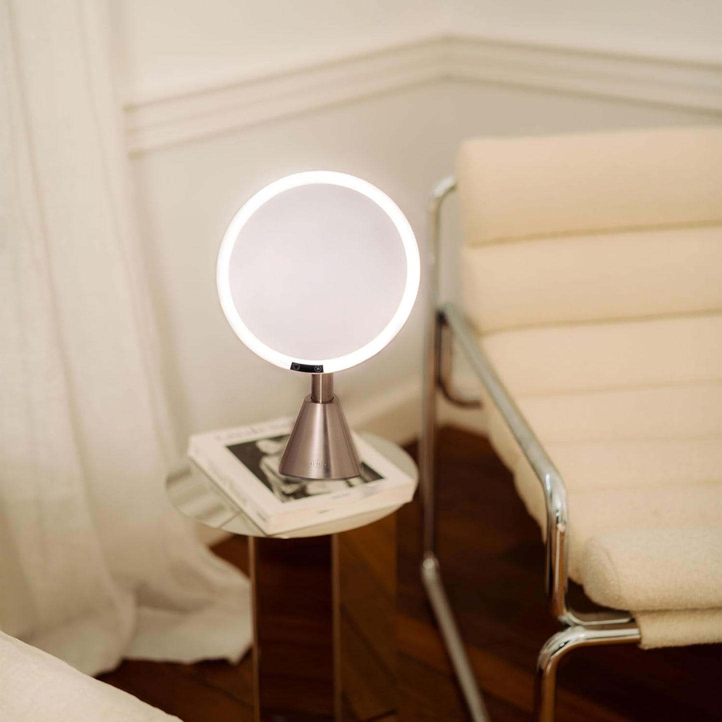 Ilios 9" Lighted Makeup Mirror - 5X Magnification, Rechargeable LED | Adjustable Lighting 3200K–6500K, Silver