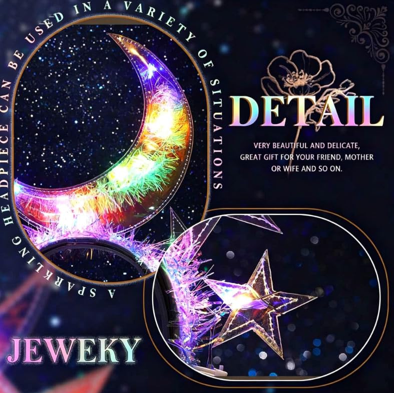 JEWEKY LED Light Up Moon and Star Headband - See Through Party Hair Accessory