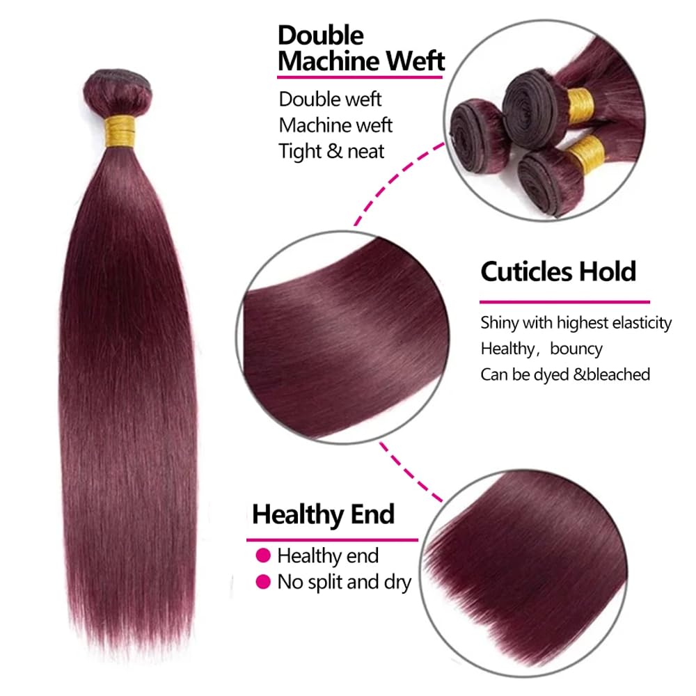 #99J Burgundy Bundles Human Hair Straight Bundles 16 16 16 Inch Wine Red Color Straight Bundle Unprocessed Brazilian Virgin Weave Hair Extensions 3 Bundles 50 Gram Per Bundle