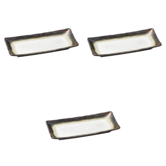 Setomonohonpo Set of 3 Kiln Kiln Kiln Kiln Gold Samma Plates, 11.2 x 5.0 x 1.5 inches (28.5 x 12.6 x 3.8 cm) | Long Plate Porcelain