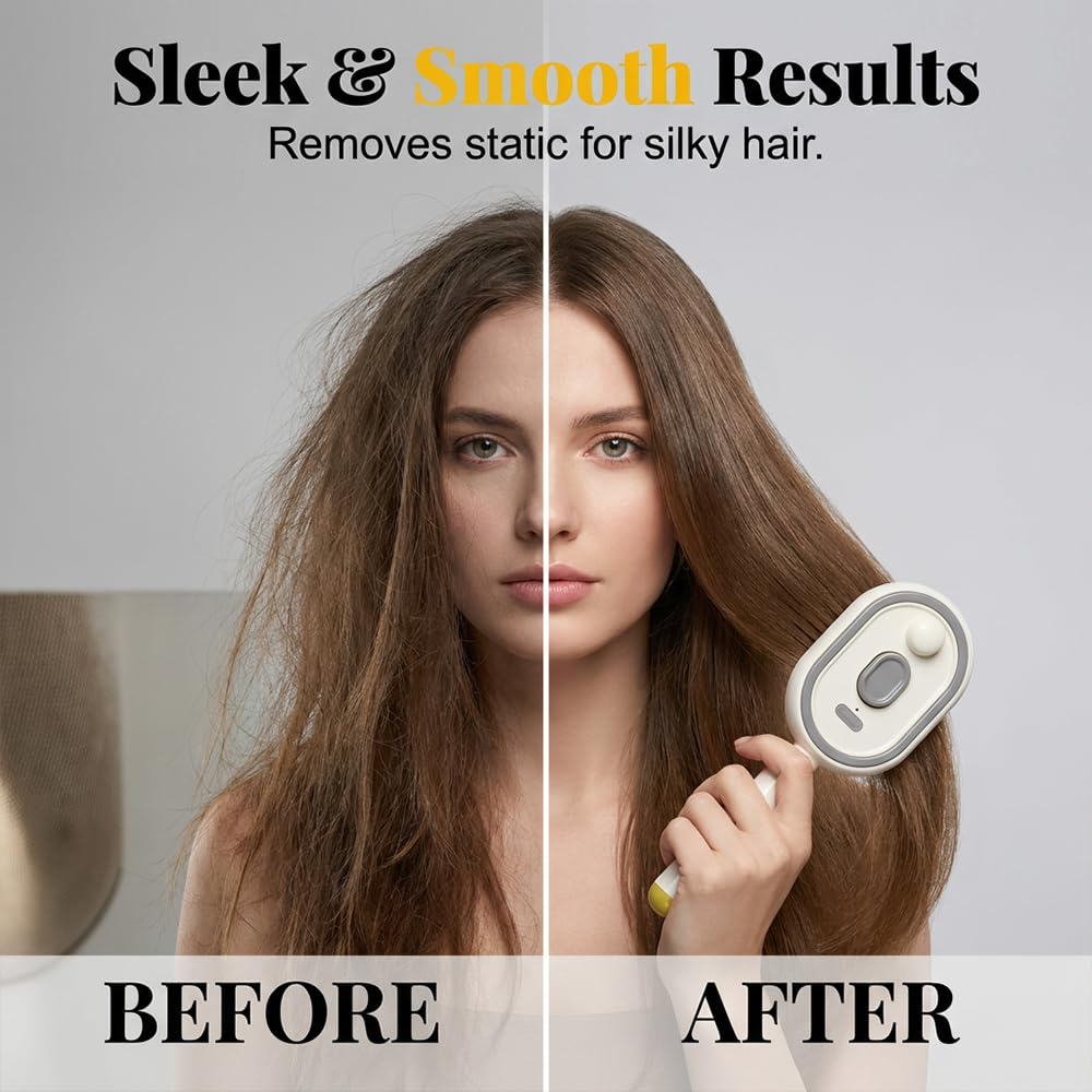 Electric Spray Air Cushion Massage Comb, Self-Cleaning Spray & Massage Hair Brush, Electric Mist Spray Anti-Tangle Anti-Static for Curly Straight & Frizzy Hair (Pink)