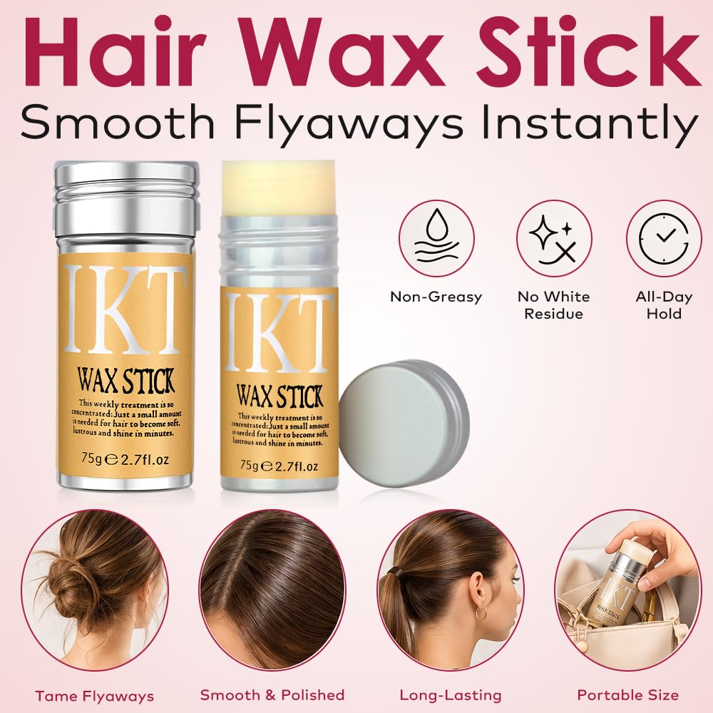Melous Hair Wax Stick with Slick Back Hair Brush Set for Flyaways, Teasing Boar Bristle Brush, Edge Hair Brushes, Volume Comb, Rat Tail Comb for Girls, Kids, Women & Men