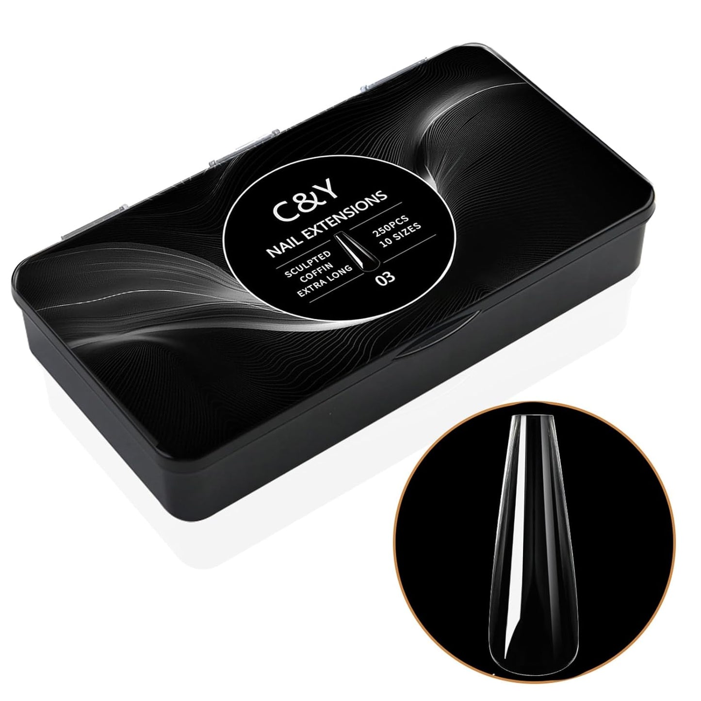 250pcs Sculpted XXLong Square Soft Gel Nail Tips - Full Cover Clear Acrylic Press-On Nails for Salon & DIY Manicure