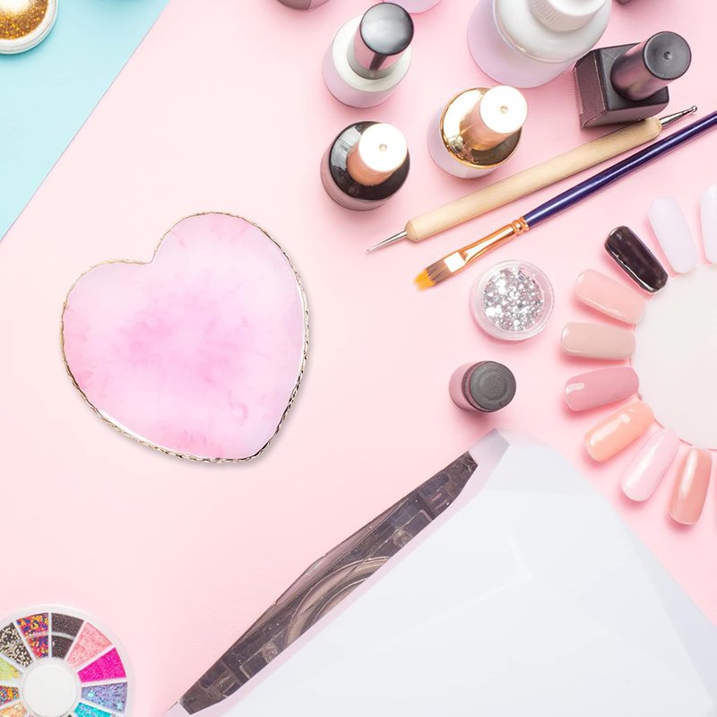 Resin Nail Art Palette - Heart-Shaped Mixing Plate with Golden Edge | Pink Color Mixing Tool