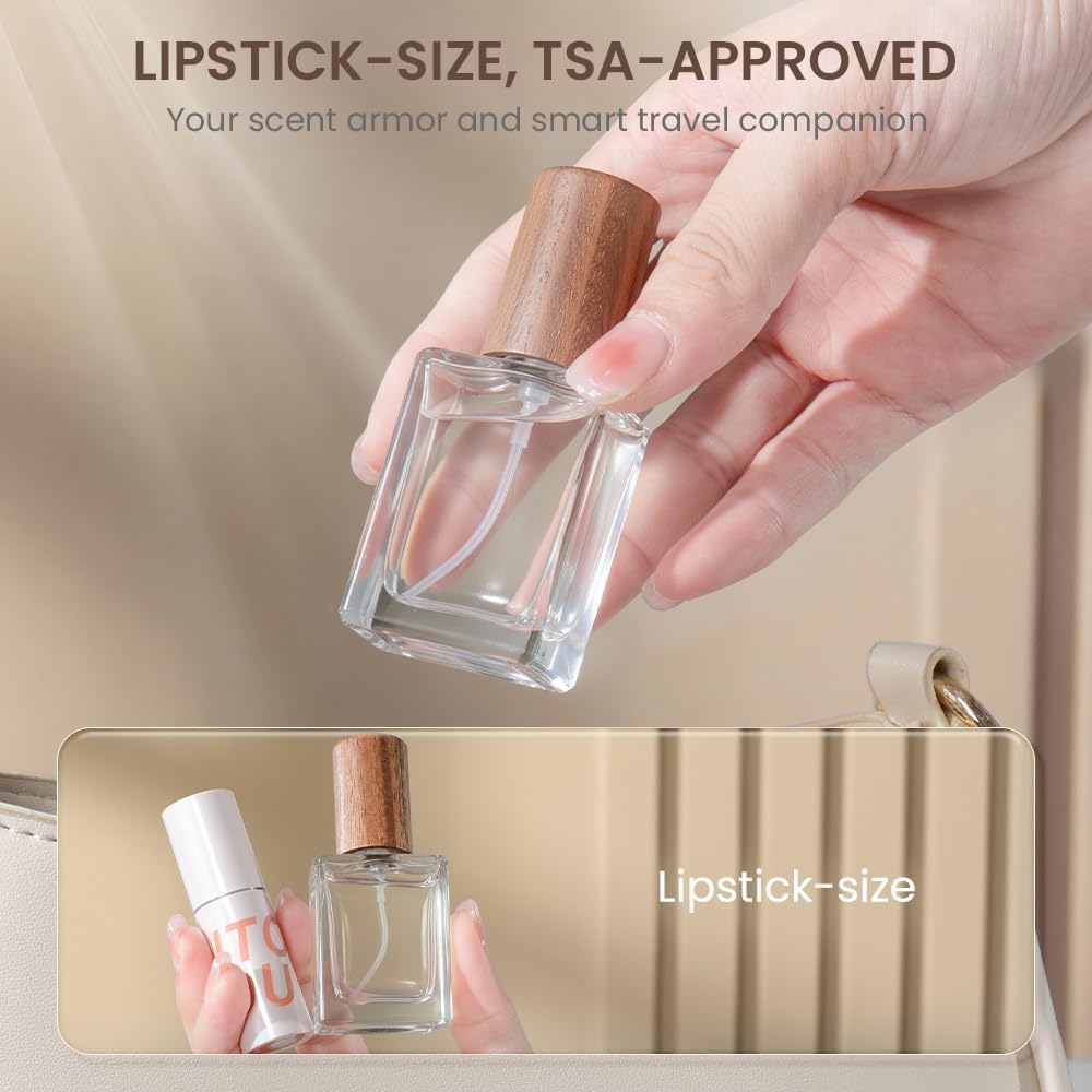 Cryslora Perfume Atomizer, Glass Perfume Container,Travel Bottle Refillable, Empty Portable Leakproof Fragrance Spray Bottle (Walnut 5pcs 10ml/0.3oz)