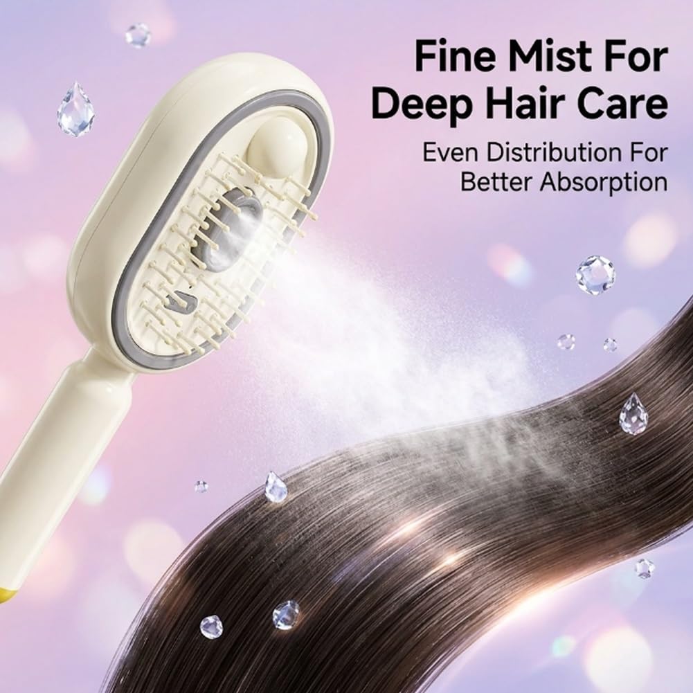 Electric Spray Air Cushion Massage Comb, Steam Brush for Hair, Rechargeable Steam Hair Straightener Brush for Women, Hairs Steamer for Reduce Frizz, Smooth & Nourish, Detangling & Anti-Static(Purple)