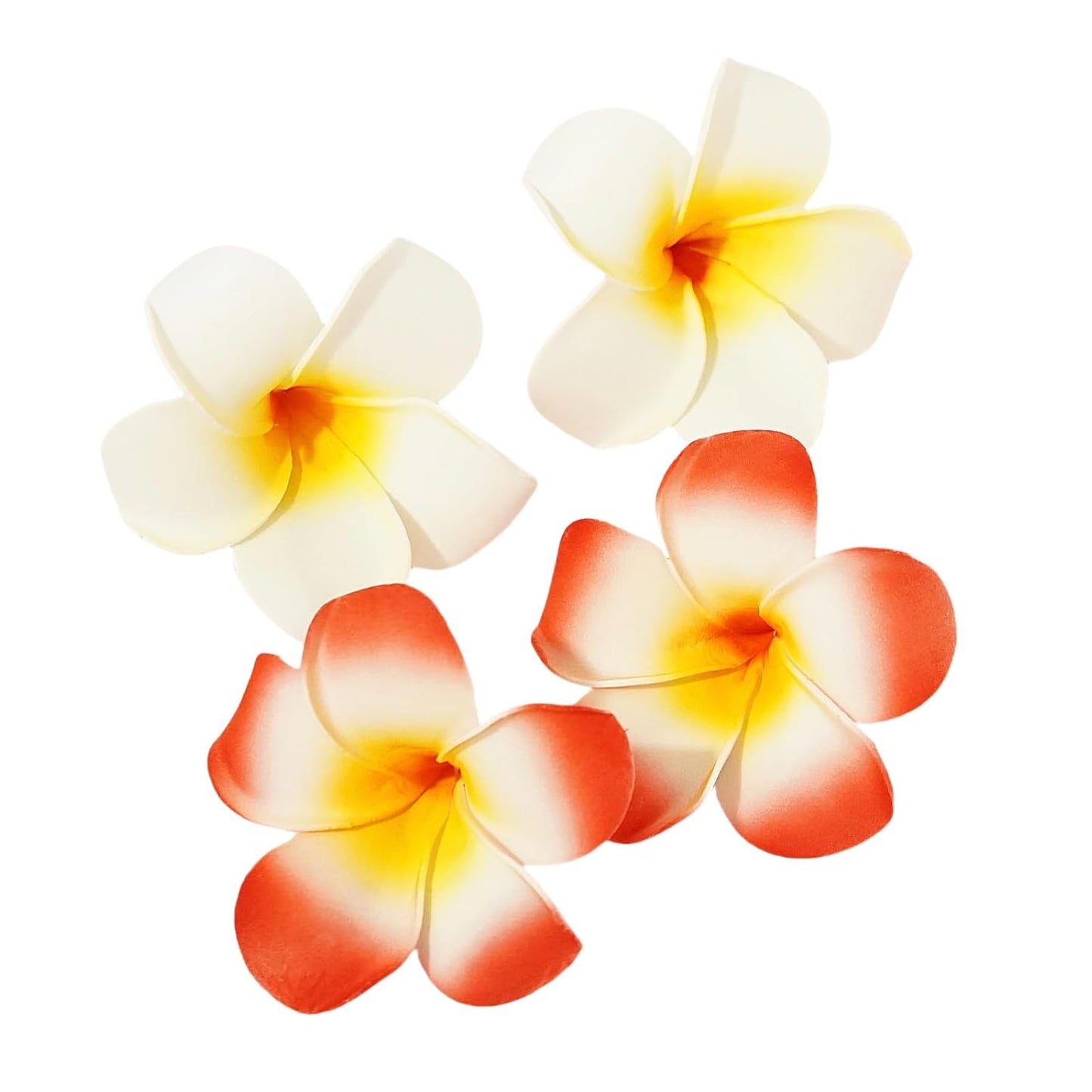 Hawaiian Flower Hair Clips - Tropical Frangipani Foam Clips for Women | 4 Pcs Set in White & Pink