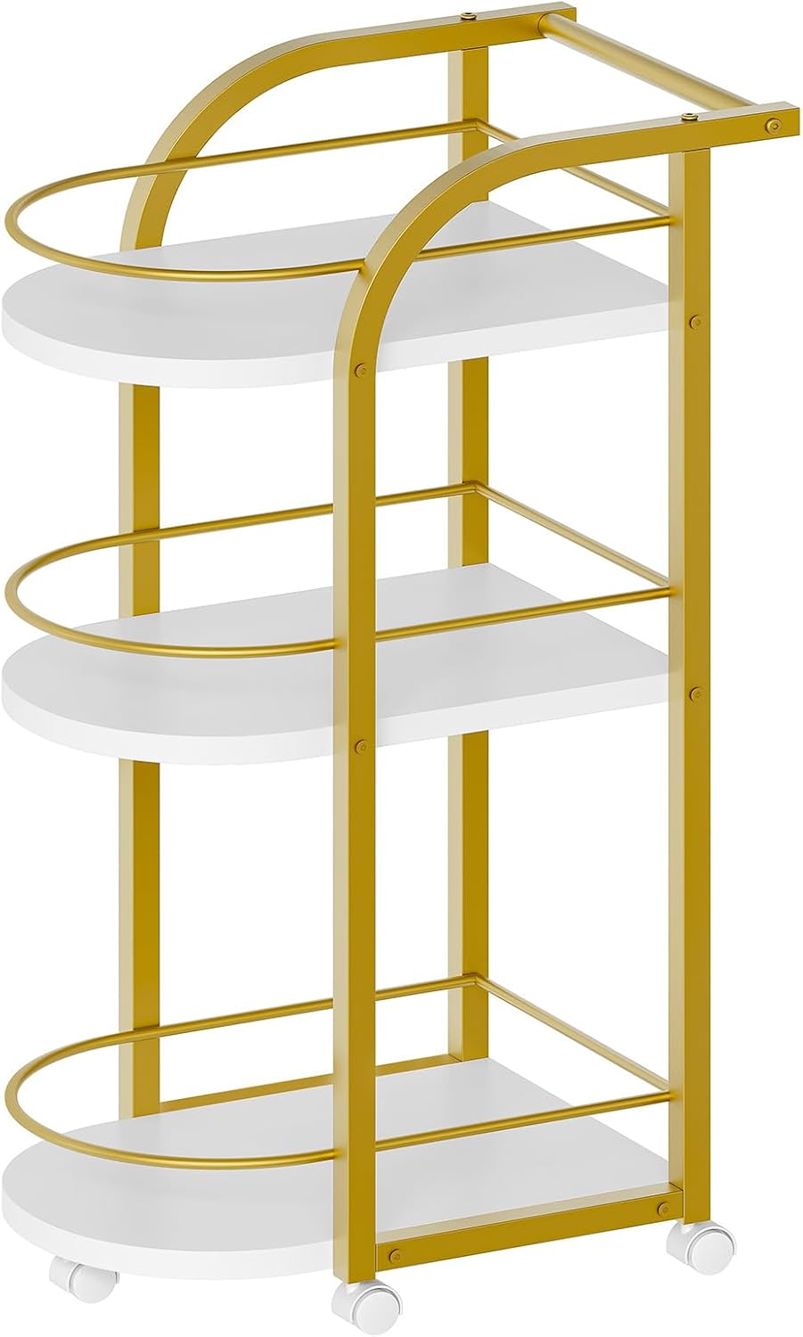 3-Tier Bar Cart - Home Serving Cart with Wheels & Fence | White & Gold Finish for Dining Room, Living Room, Garden