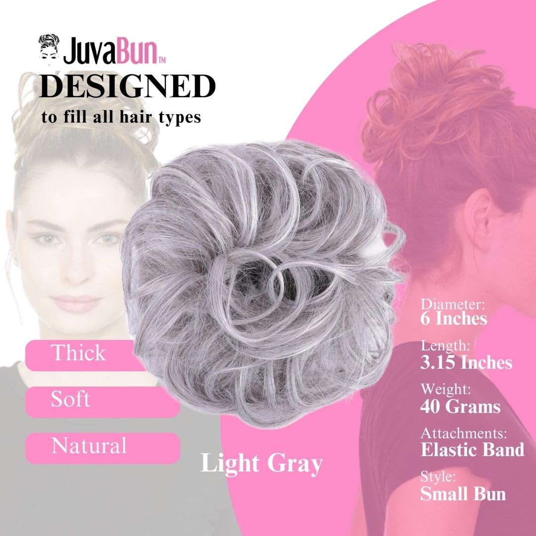 Juvabun Messy Bun 2.0 Light Gray Messy Bun Hair Extension Soft Lightweight Hair Bun Scrunchie for Women Everyday Wear