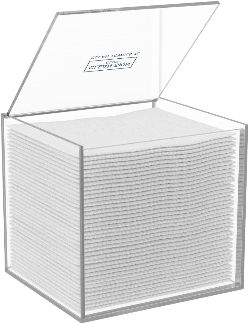 Clear Acrylic Box for Clean Towels - XL Storage Container for 50 Disposable Face Towelettes | Bathroom Counter Organizer