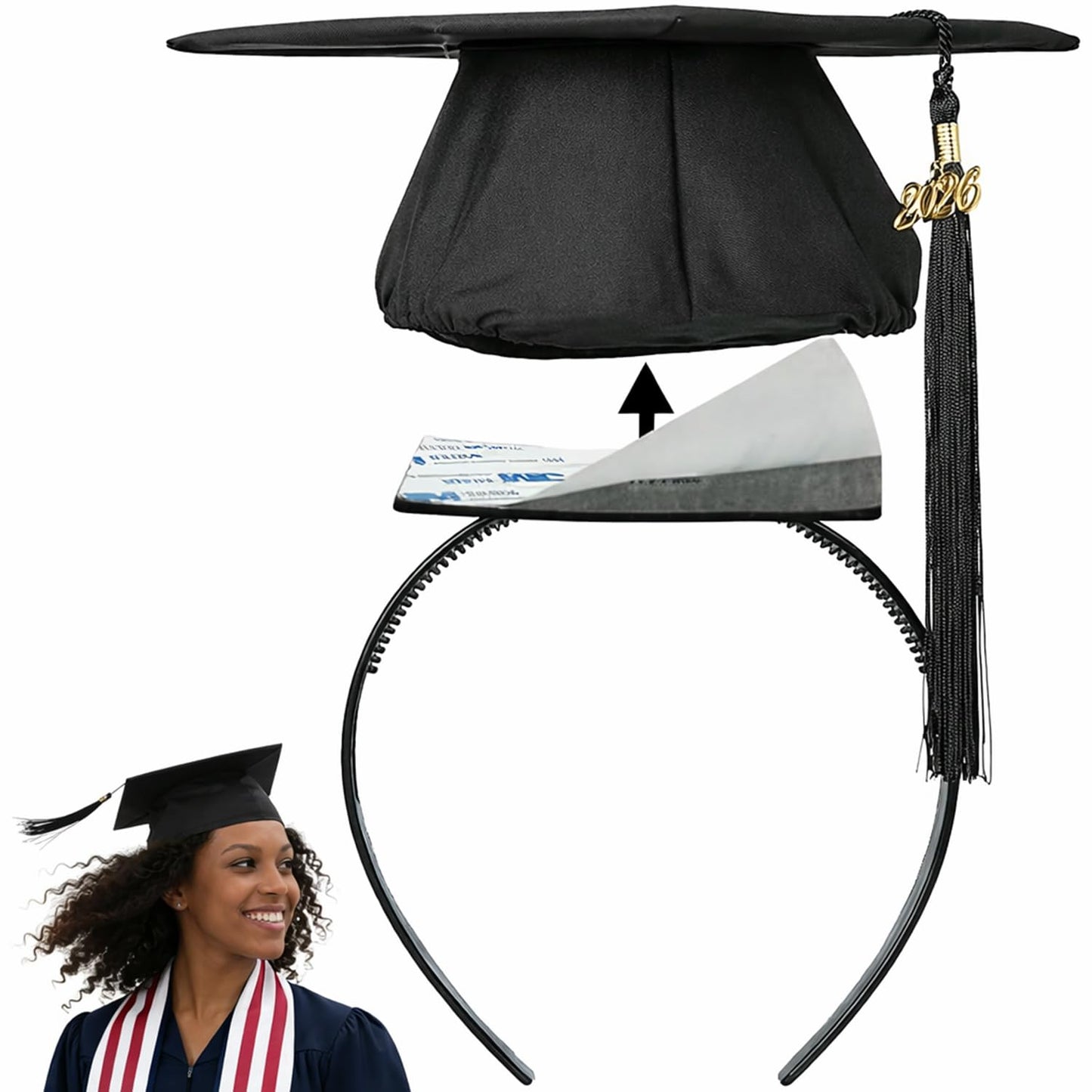 Graduation Cap Headband Insert - Anti-Fall Curly Hair Accessory | Secure Fit Non-Slip Band for Graduates