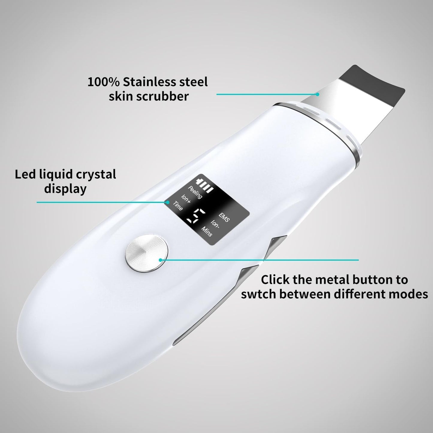 Face Scrubber Skin Spatula - 4-in-1 Blackhead Remover Tool for Deep Cleansing | Fast Charging Dock Included, White
