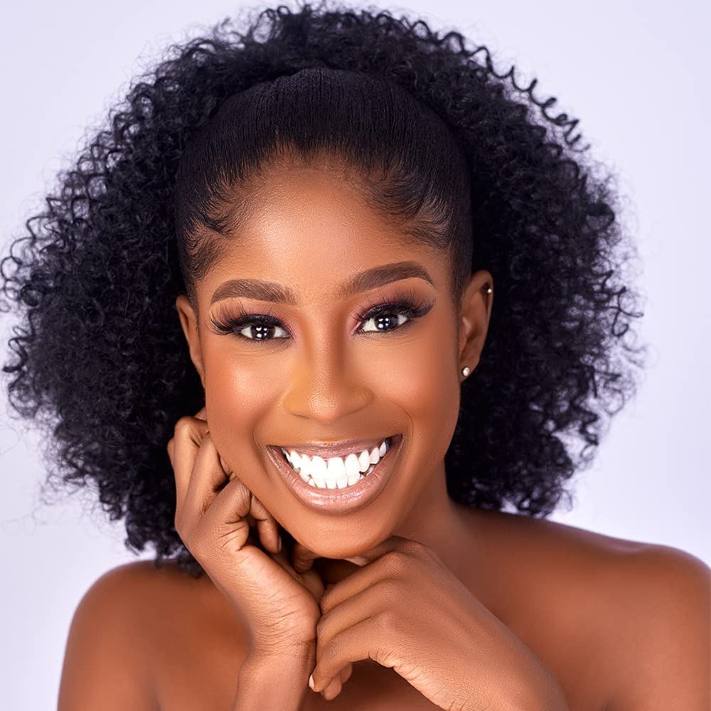 Kinky Curly Drawstring Ponytail Extension - Afro Puff Hairpiece for Black Women | Synthetic Short Bun (2#)