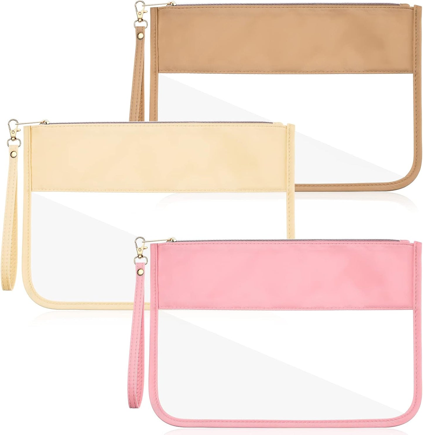 Clear Flat Zipper Pouches Set - 3 Pcs Waterproof Nylon Makeup & Snack Bags | Portable Travel Organizers (Pink, Blue, Purple)