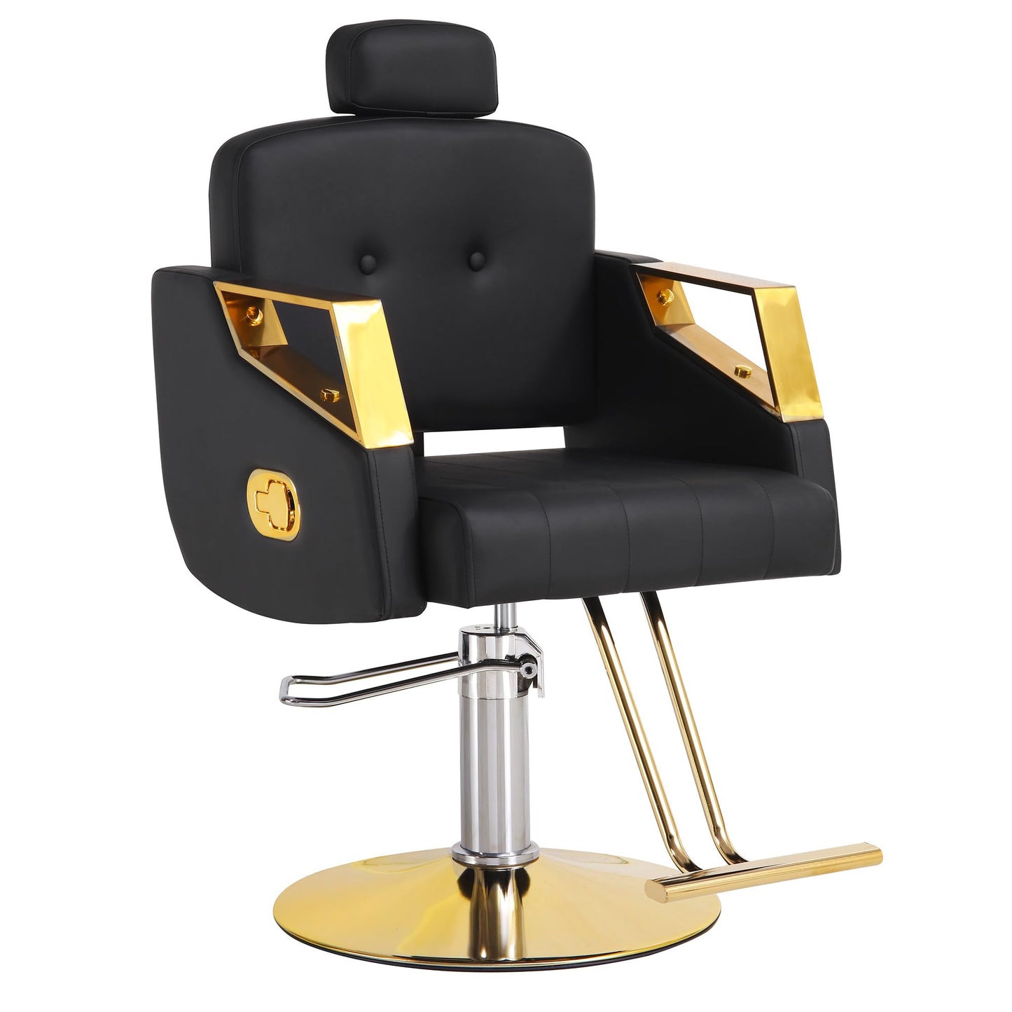 Hicomony Salon Barber Chair, Salon Chair for Hair Stylist, Hydraulic Styling Stylist Chair with PU Leather, Chair for Home Barbershop Spa, Black Gold