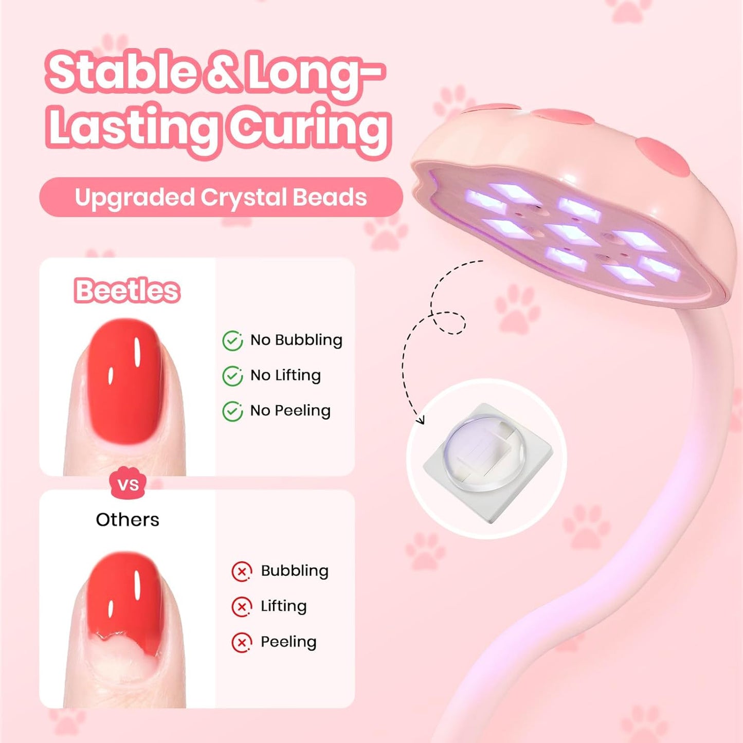 Beetles Gooseneck UV Nail Lamp - Meowgic StrawPurr Mini LED Light with Smart Sensor & 504PCS Gel Nail Tips in 12 Sizes | Short Almond, Etch-X Half Matte Full Cover