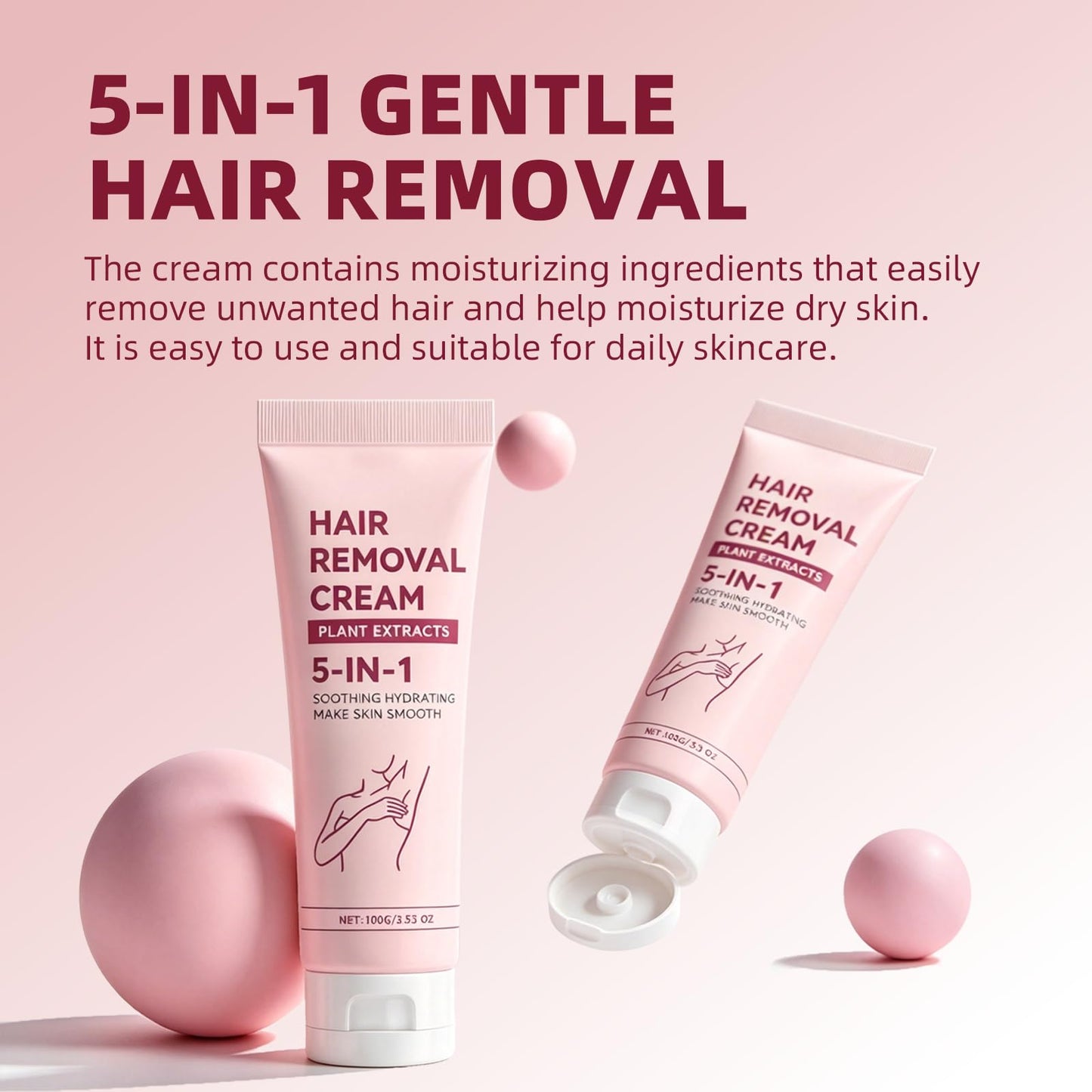 Hair Removal Cream, Moisturizing Daily Care Body Hair Removal Cream for Women and Men, Suitable for Legs, Arms, Underarms, Stomach, Bikini Line, 3.53 OZ