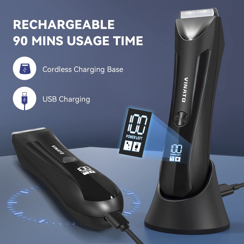 VINATO Electric Body Hair Trimmer - Manscape Ball Trimmer, Groin Hair Trimmer for Men, Waterproof Ball Shaver, USB Recharge Dock Replaceable Ceramic Blade, 90 Mins Battery Life
